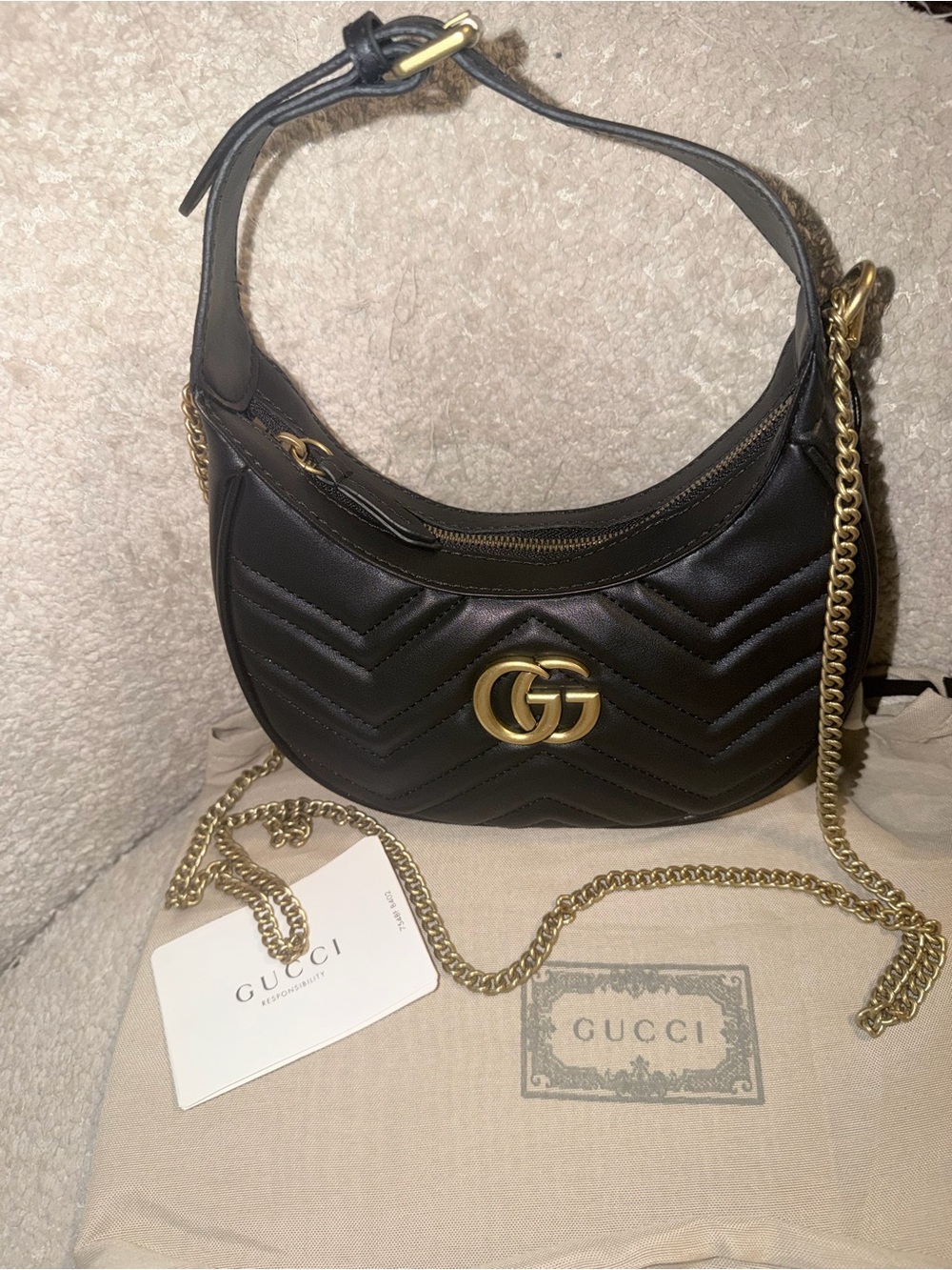 Fashion Black Quilted  Hobo Bag with Gold Hardware